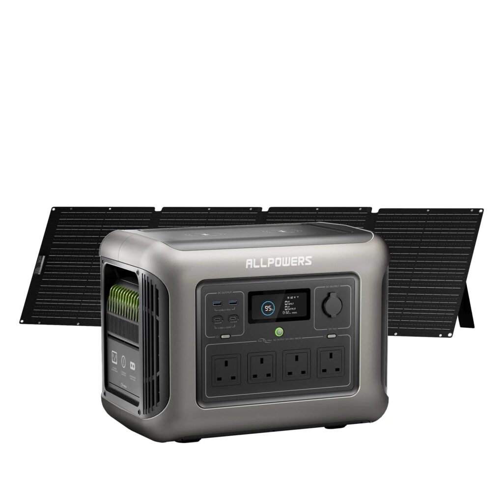 Official ALLPOWERS product photo showing the R1500 Lite power station and SE200 200W solar panel