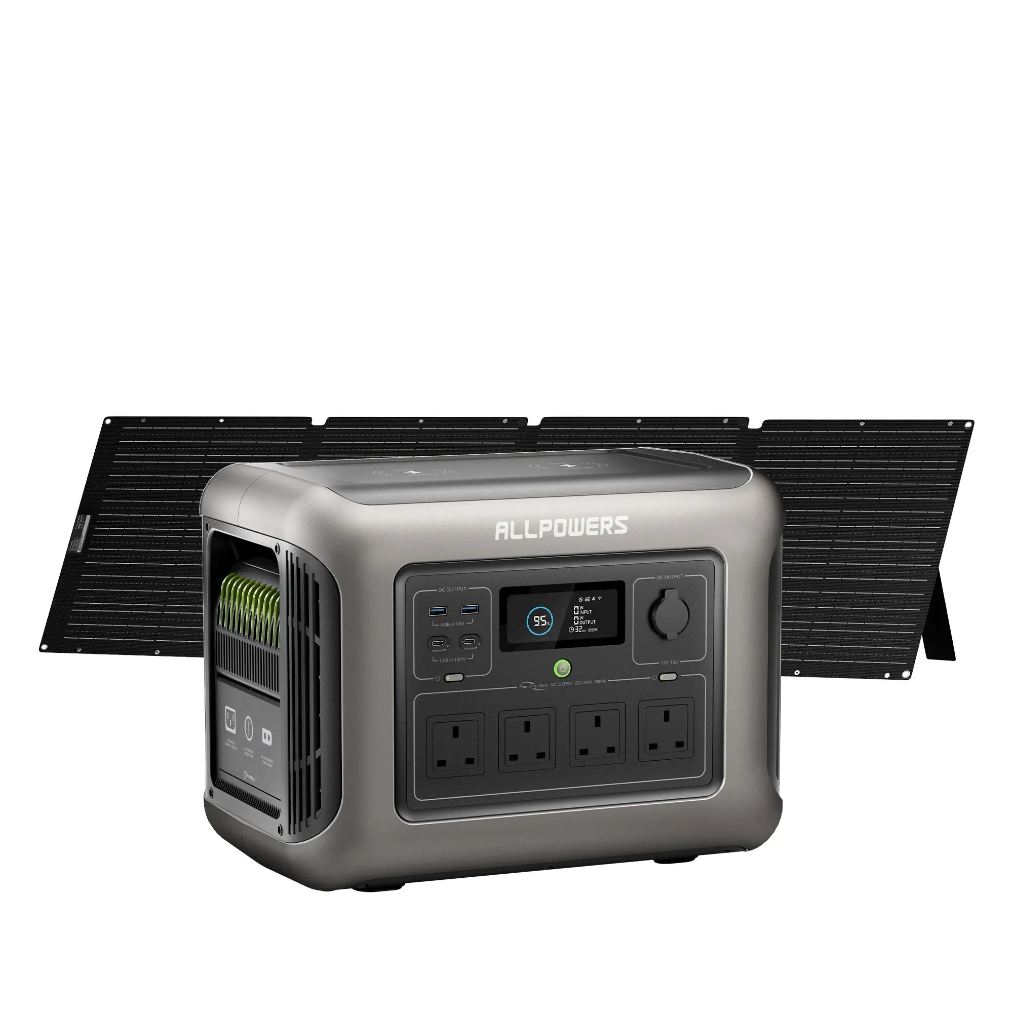 Official ALLPOWERS product photograph showing the R1500 Lite portable power station and SE200 folding solar panel