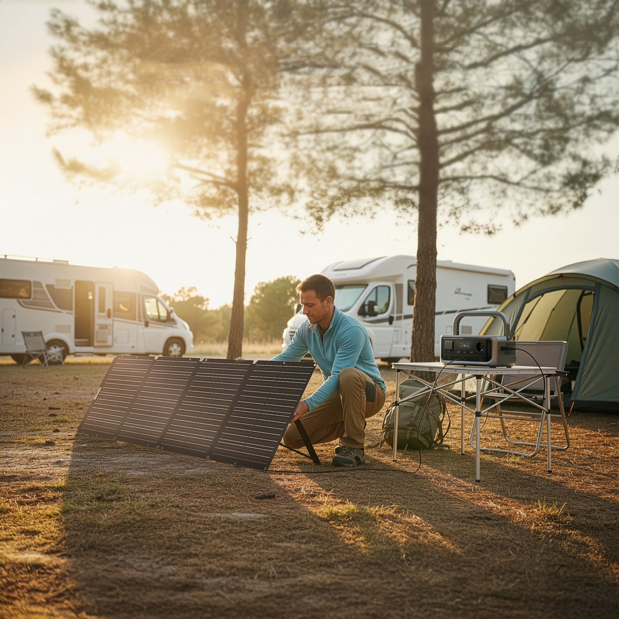 ALLPOWERS solar panels being used at a campsite